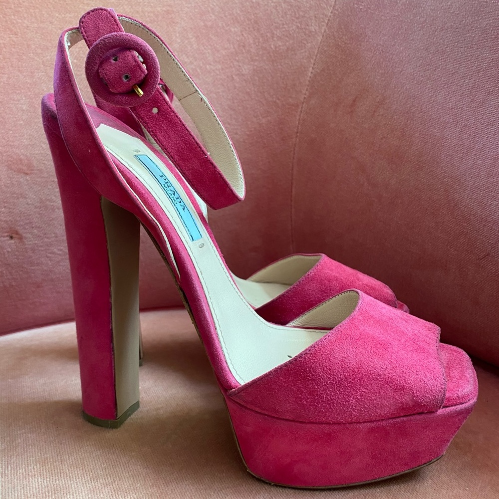 Authentic Prada Hot Pink Suede Platforms size 37.5